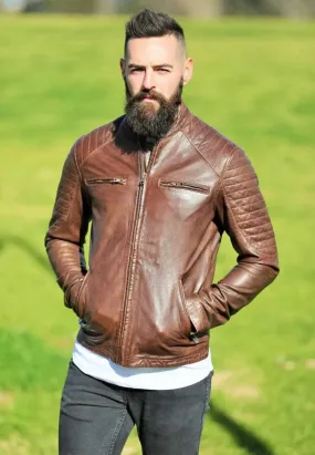 Men's Chocolate Brown Leather Biker Jacket