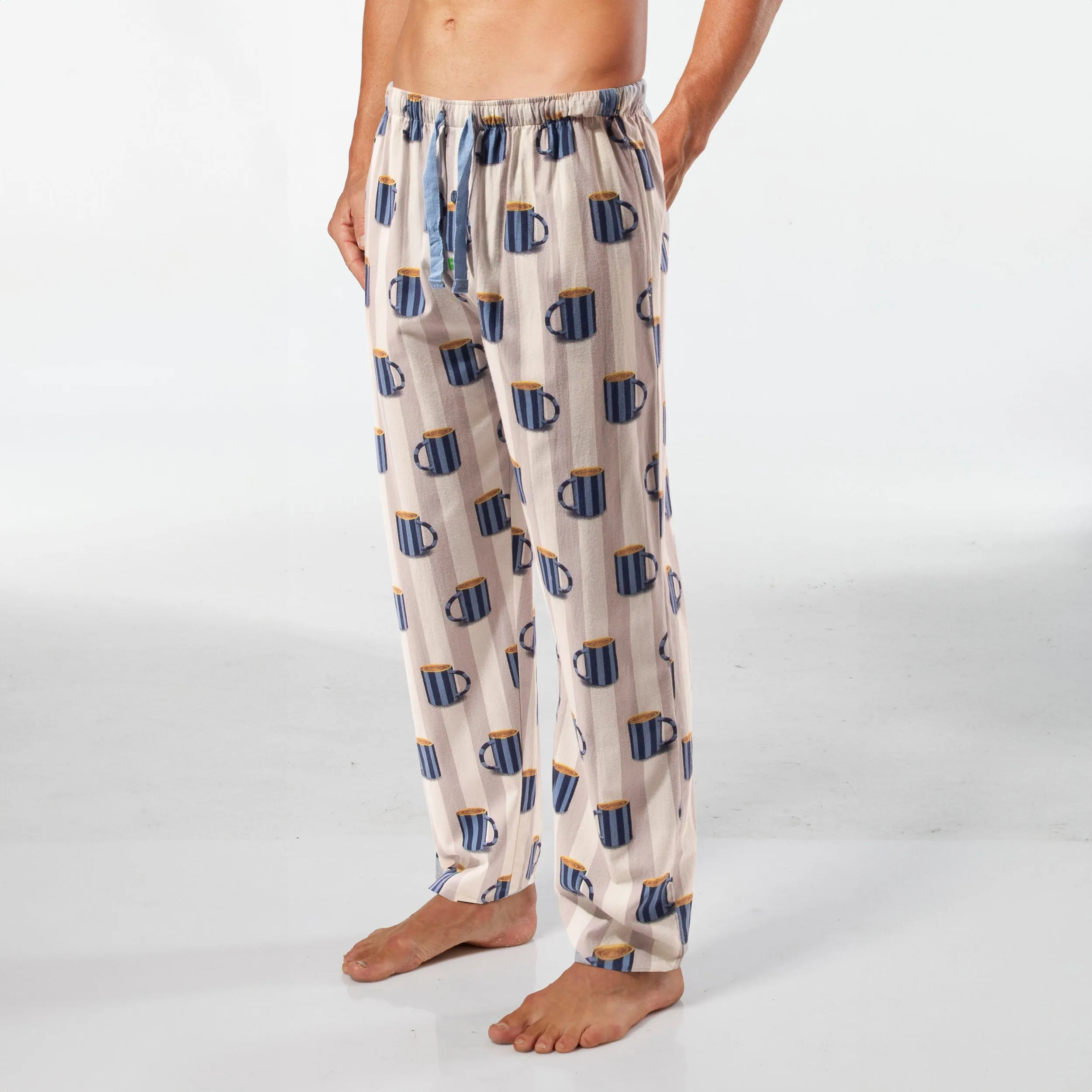 Men's Coffee Stripe Bamboo Flannel Sleep Pant - Cream