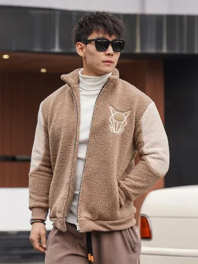 Men'S Fleece Embroidery Lambswool Coat