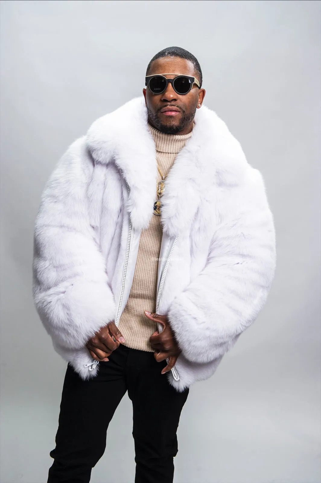 Men's Fox Fur Bomber Jacket [Pure White]