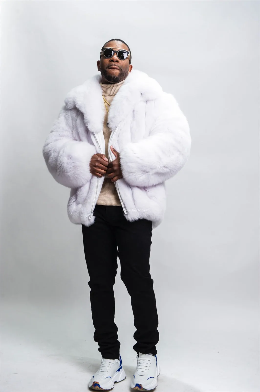 Men's Fox Fur Bomber Jacket [Pure White]