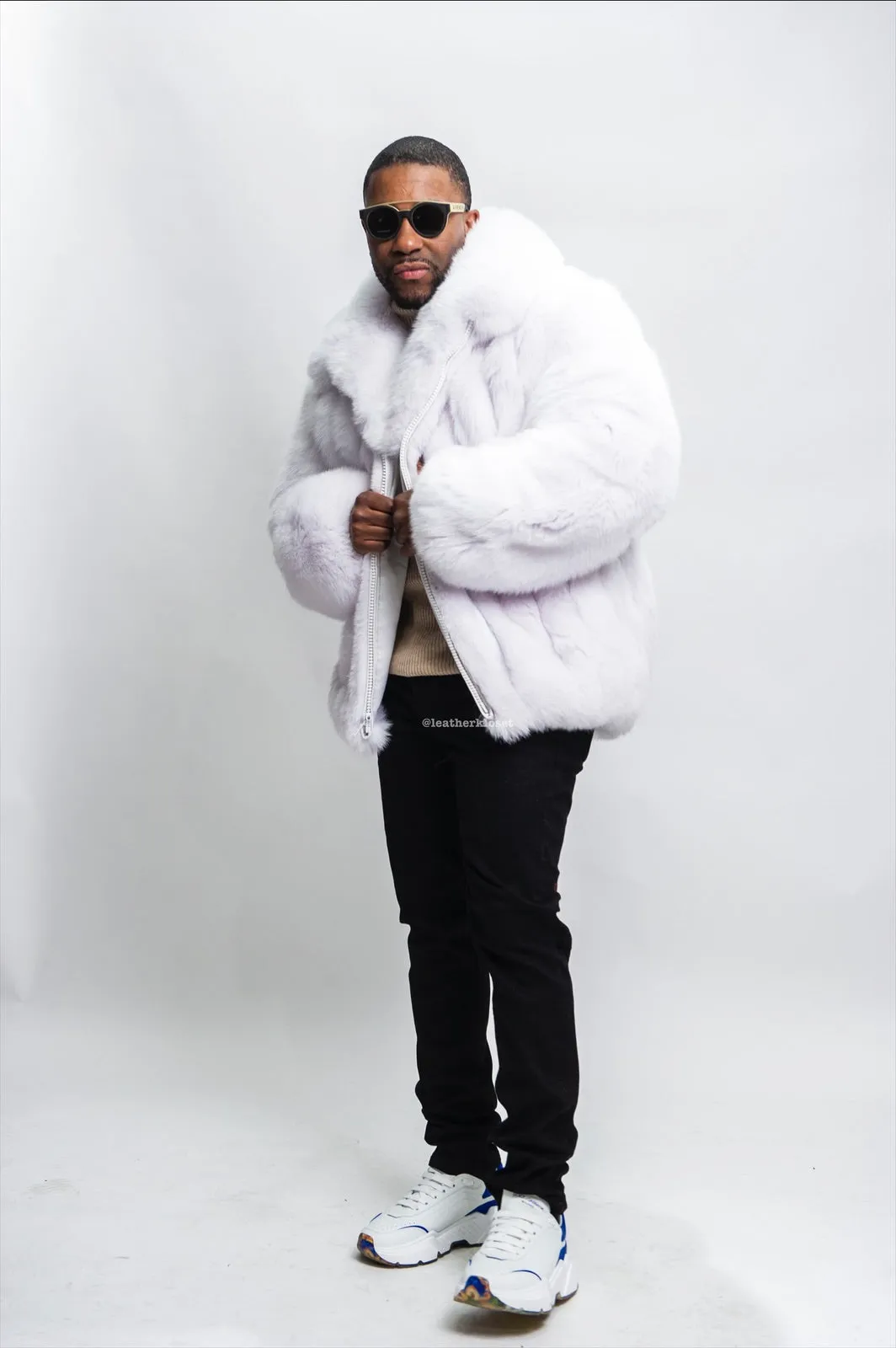 Men's Fox Fur Bomber Jacket [Pure White]