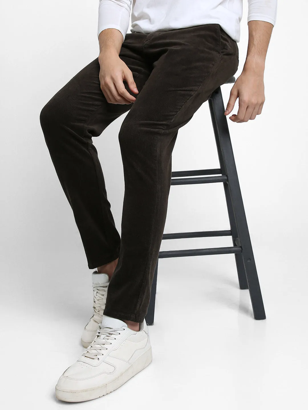 Men's Olive Solid Casual Trouser