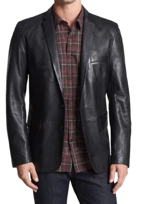 Mens Simon Front Button Genuine Lambskin Leather Blazer