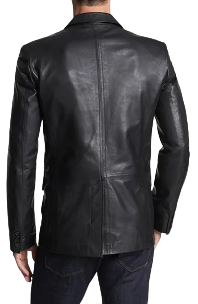 Mens Simon Front Button Genuine Lambskin Leather Blazer