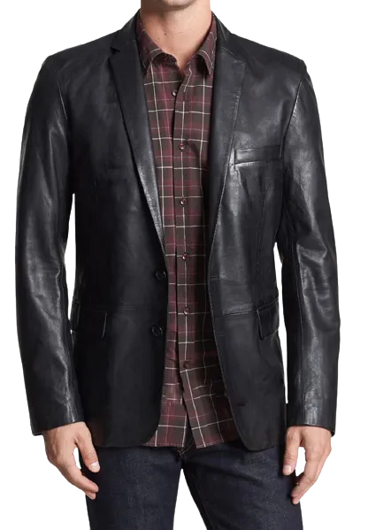 Mens Simon Front Button Genuine Lambskin Leather Blazer