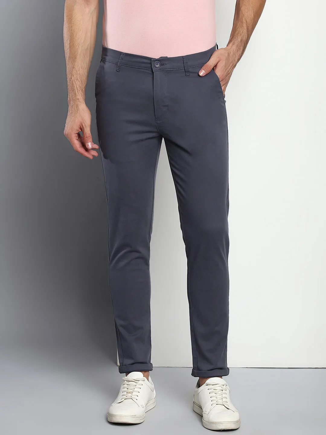 Men's Tapered Fit Cotton Chinos (Steel Grey)