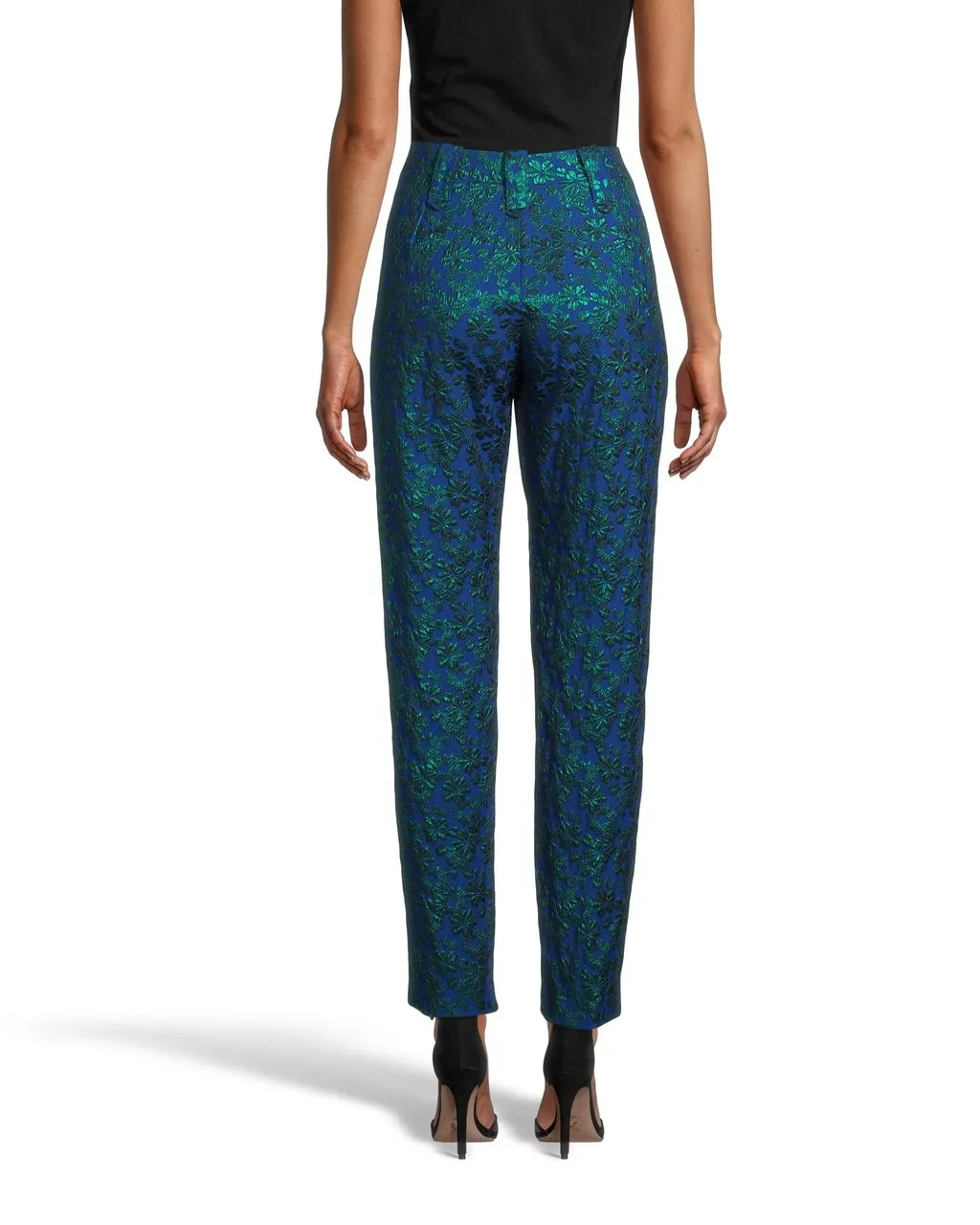 METALLIC FLORAL PANT in BLUE