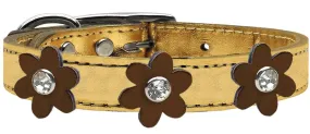 Metallic Flower Leather Collar Gold With Bronze Flowers Size 20