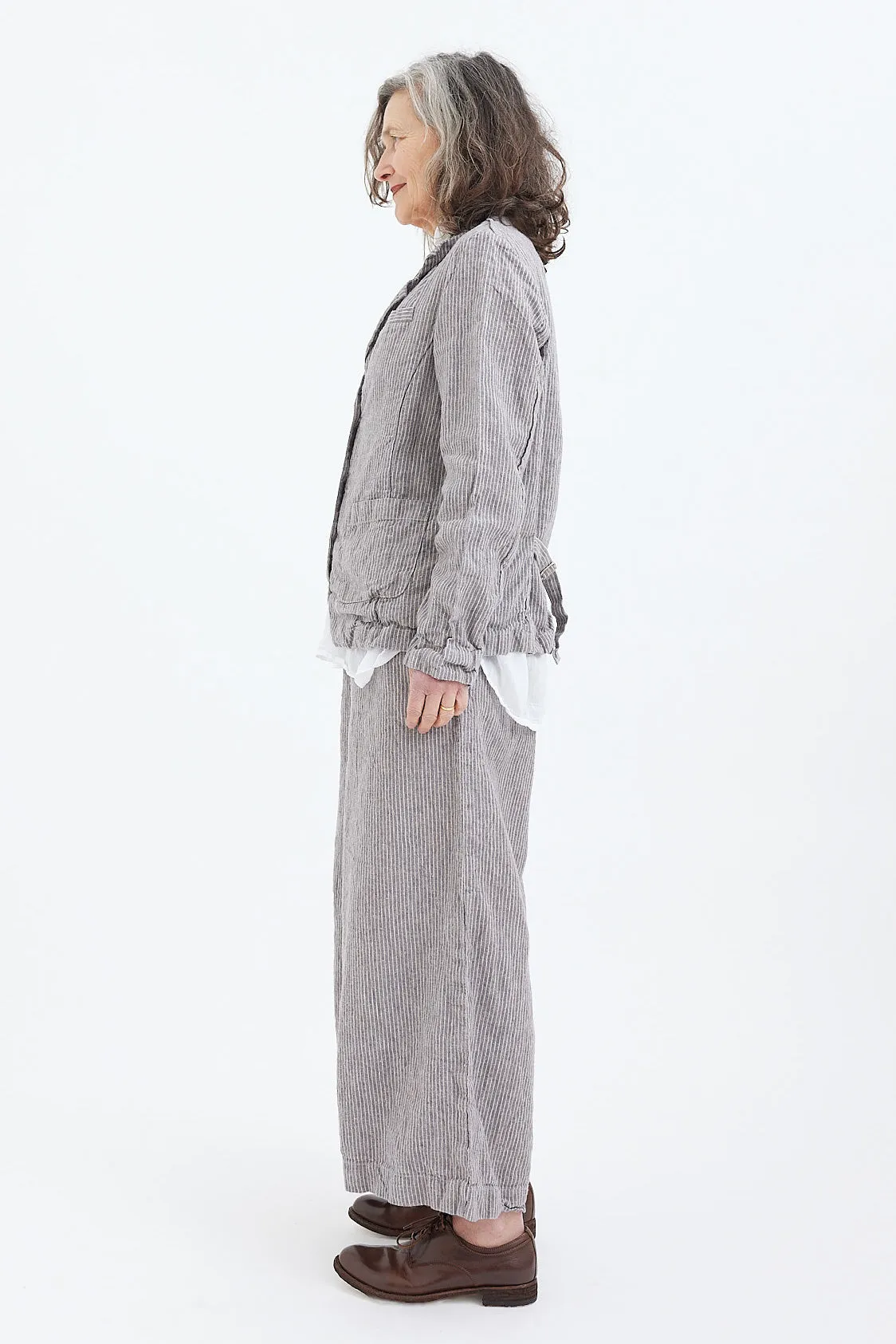 Metta - Chloe Pant - Pebble Grey Stripe Linen