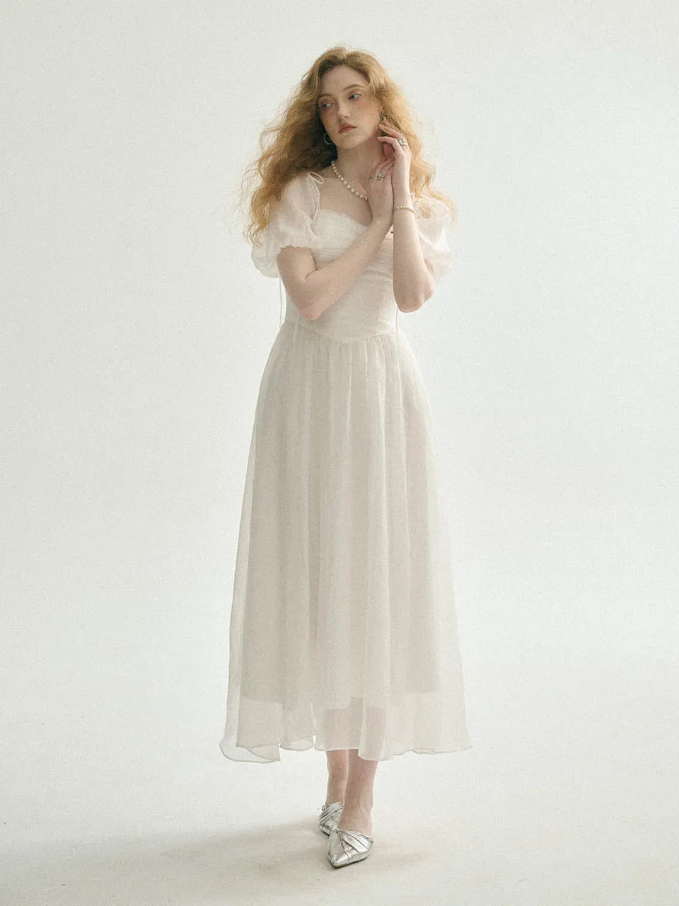 Minerva ribbon long dress (Ivory)