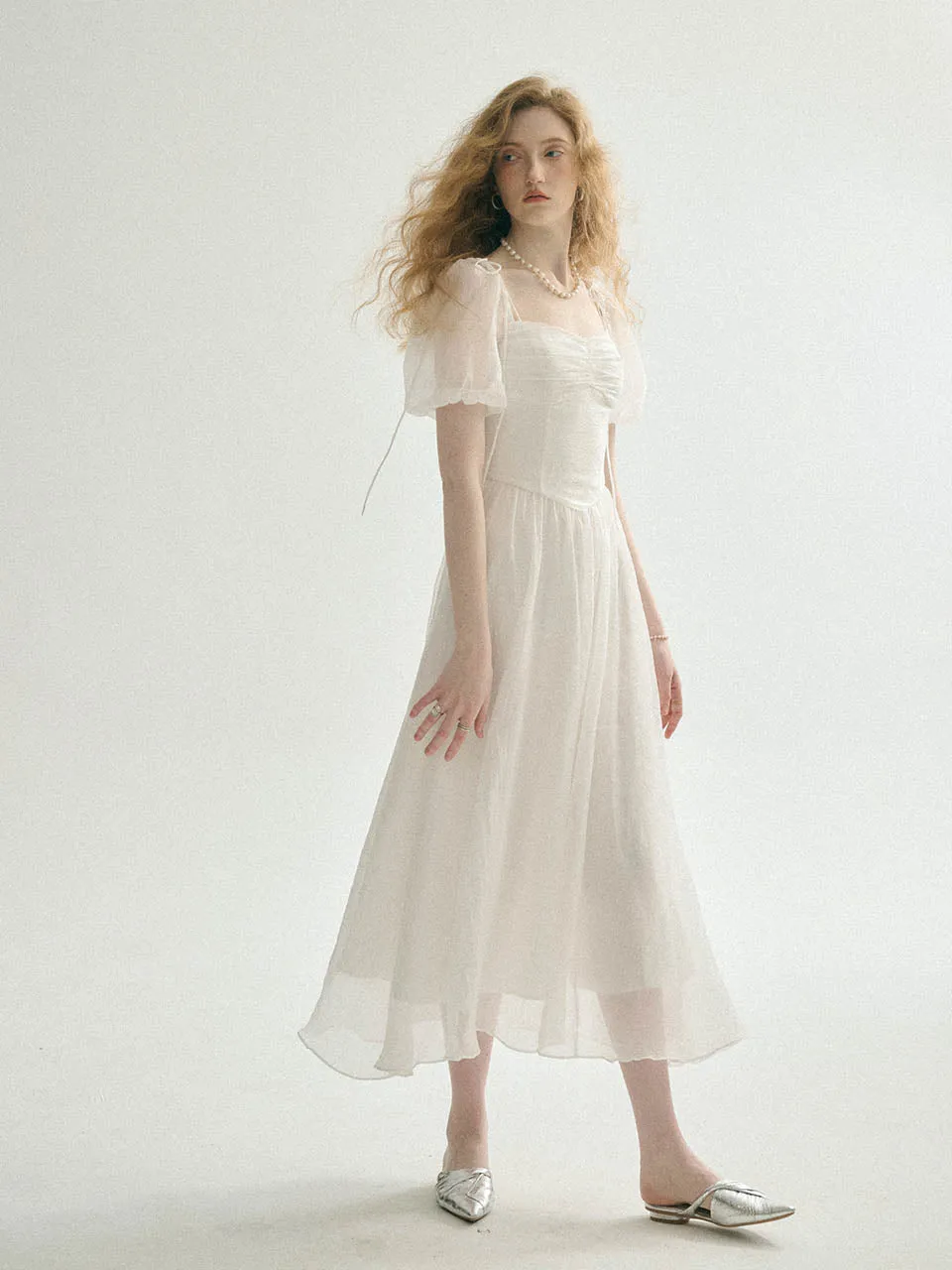 Minerva ribbon long dress (Ivory)