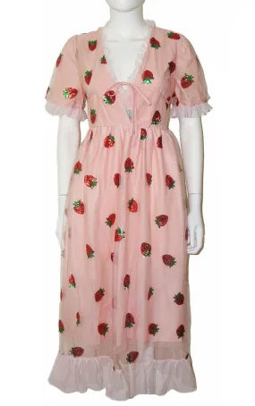 MK Strawberry Pink Chiffon Puff Sleeve Midi Dress