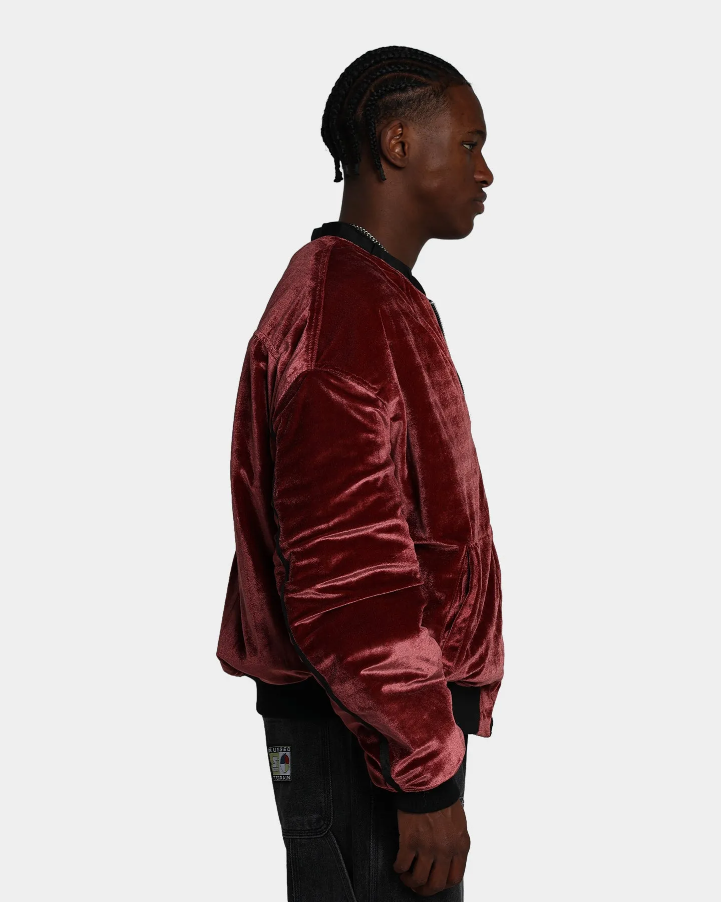 MNML Velour Bomber Jacket Burgundy