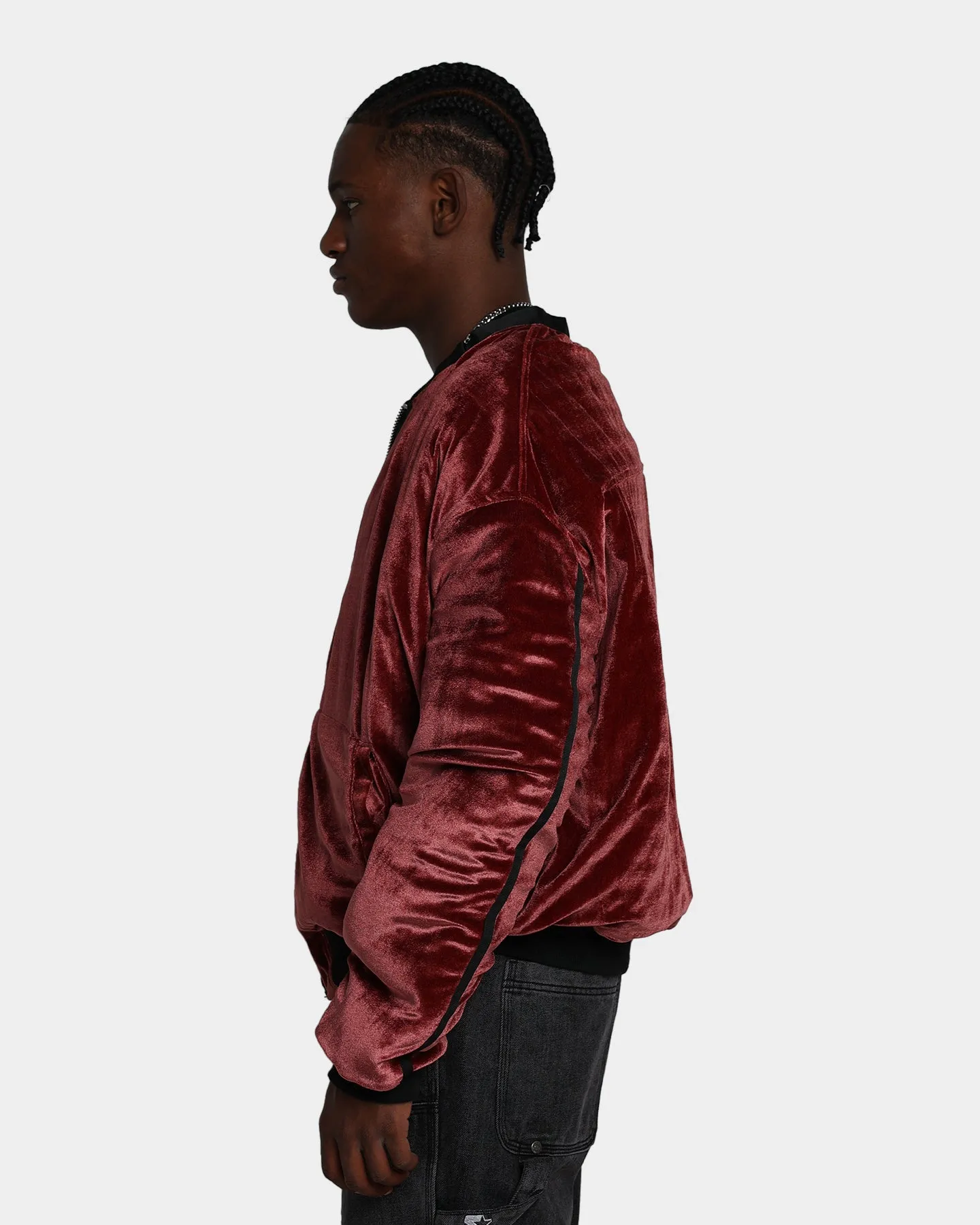 MNML Velour Bomber Jacket Burgundy