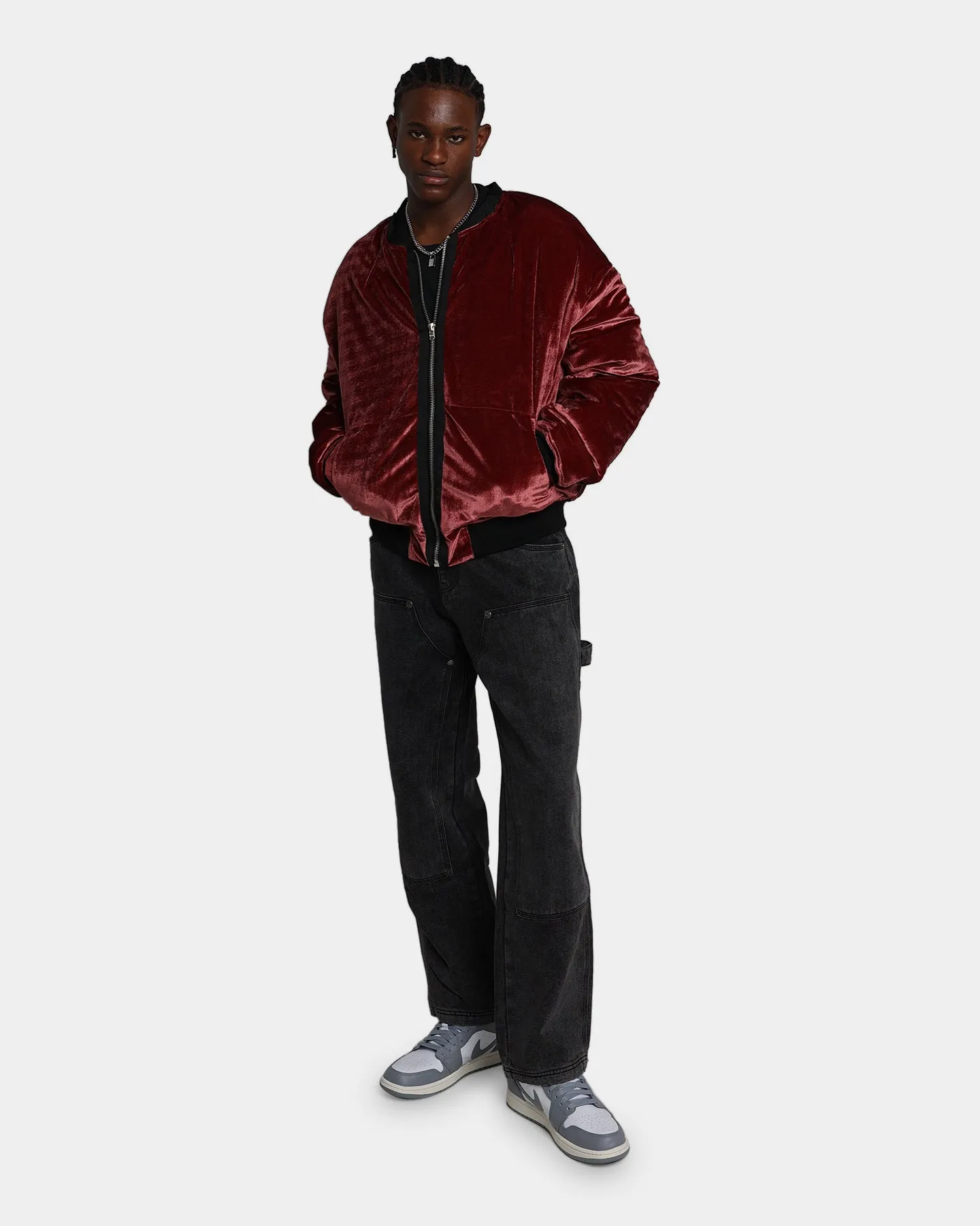 MNML Velour Bomber Jacket Burgundy