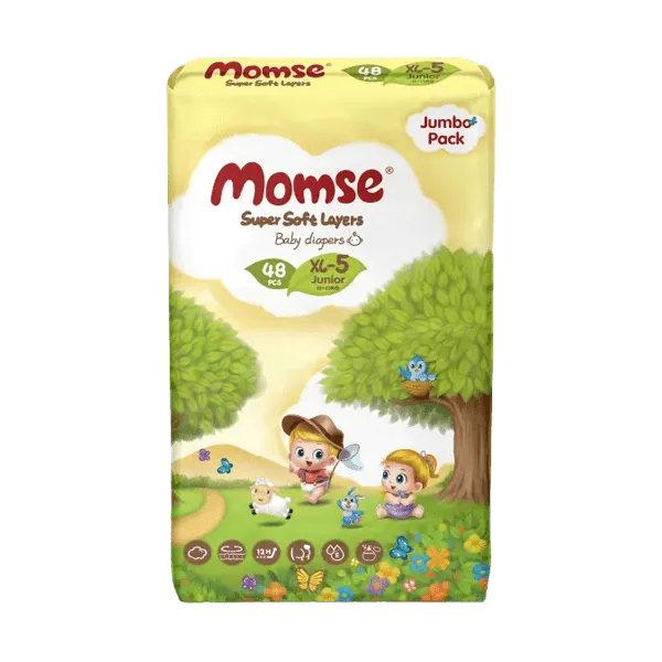 MOMSE BABY DIAPERS XL-5 JUINOR 12-17 KG 48PCS