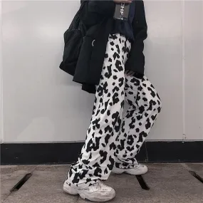 Monochrome Leopard Print Retro Aesthetic Loose Pants