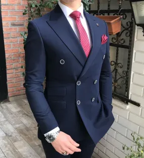 Nur 1 Stück Jacke !! Navy Zweireiher Blazer Regular Fit Notch Revers Solid Prom Smoking Formelle Best Man Jacke