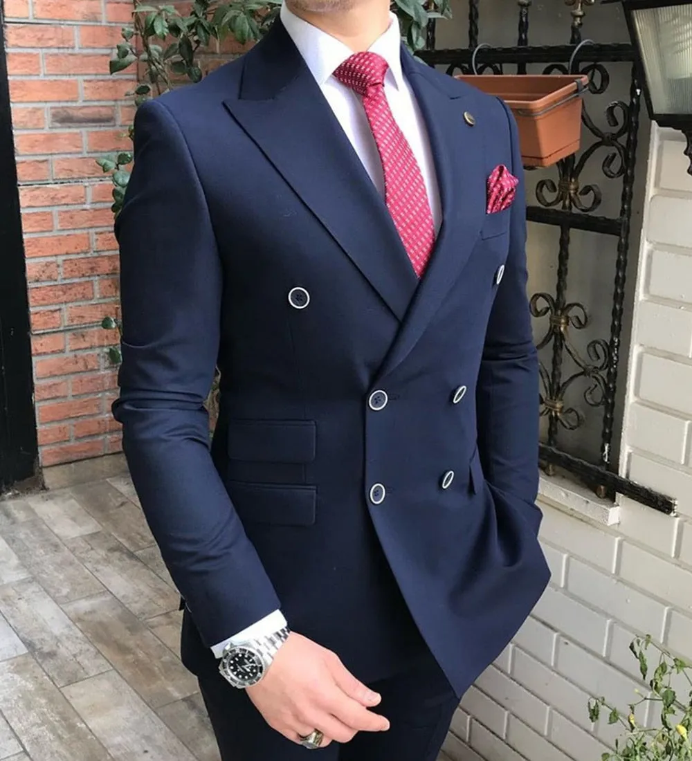 Nur 1 Stück Jacke !! Navy Zweireiher Blazer Regular Fit Notch Revers Solid Prom Smoking Formelle Best Man Jacke