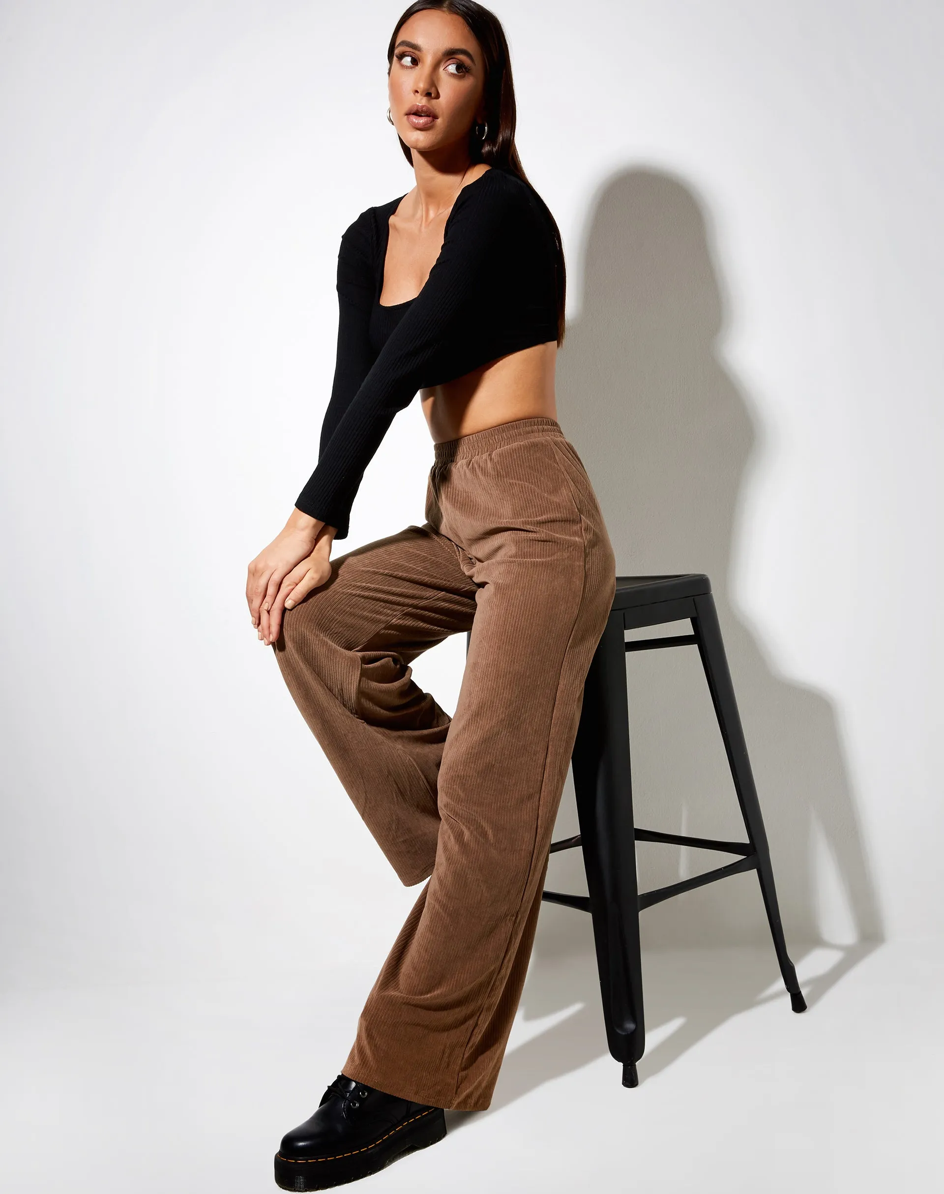 Obeli Trouser in Velvet Rib Tan Brown