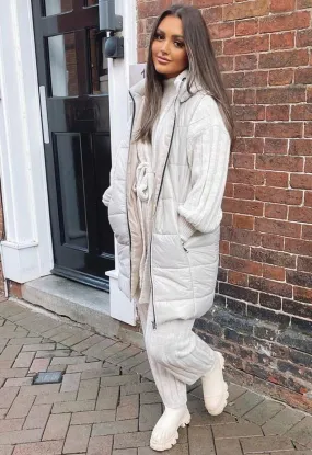 Off White Hooded Longline Puffer Gilet