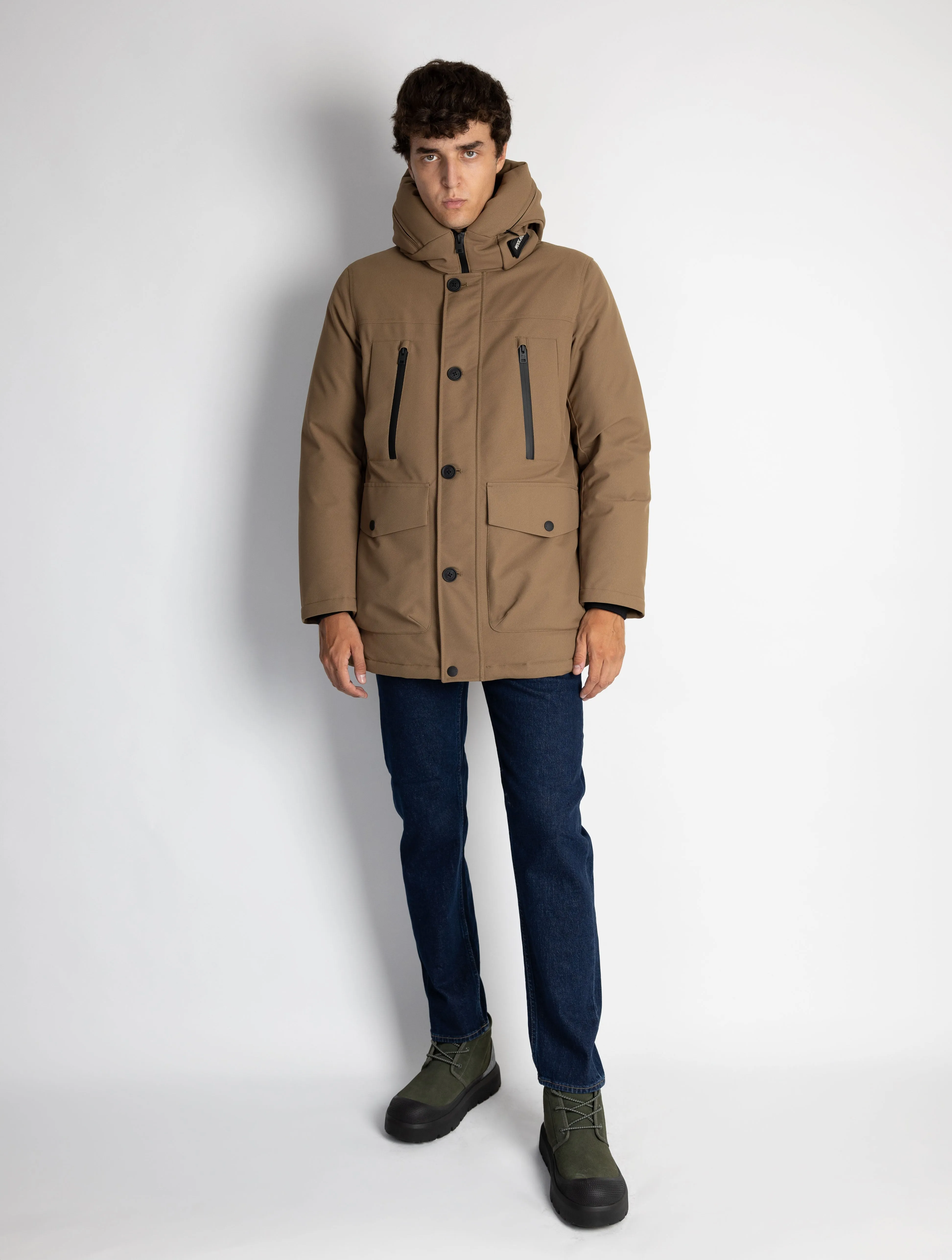 Parka con Cappuccio in Twill Beige