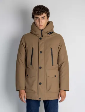 Parka con Cappuccio in Twill Beige