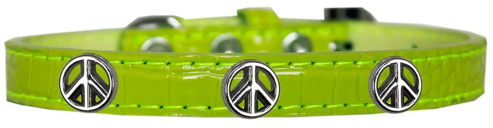 Peace Sign Widget Croc Dog Collar Lime Green Size 16