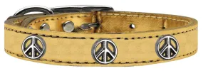 Peace Sign Widget Genuine Metallic Leather Dog Collar Gold 14