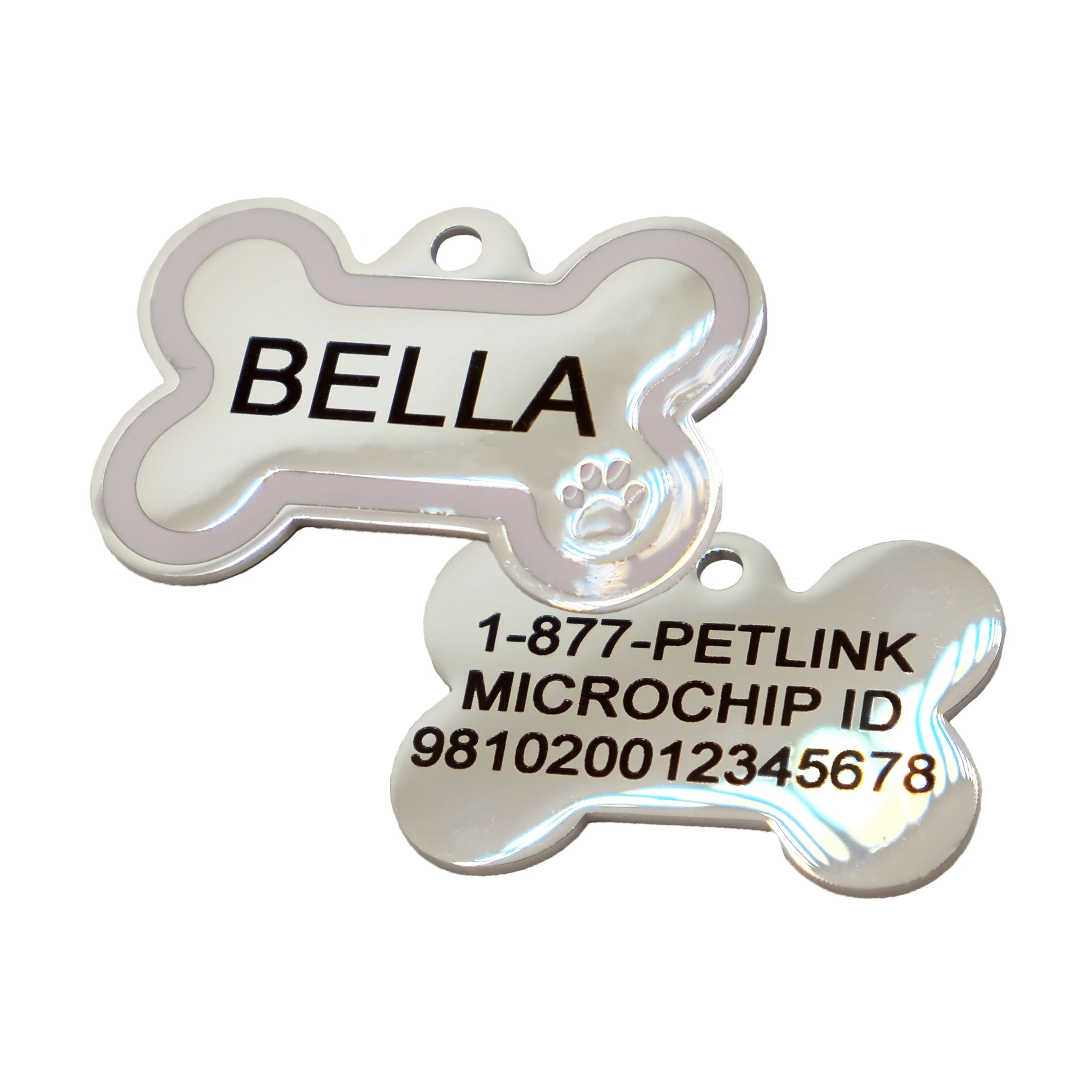 Personalized Stainless Steel Bone with Enamel Paw Collar Tags