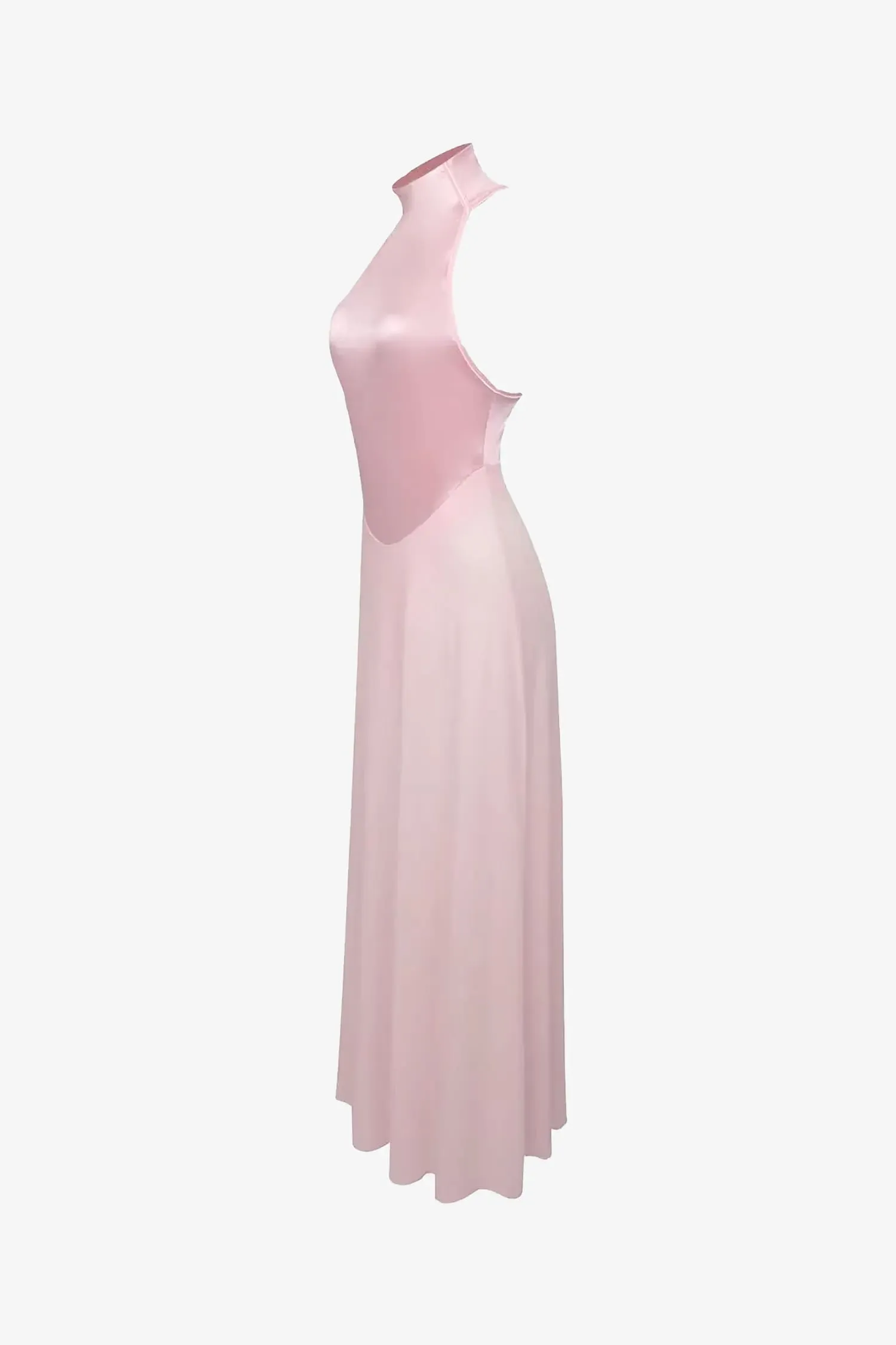 Pink High Neck Bodysuit Maxi Dress