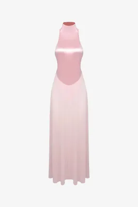 Pink High Neck Bodysuit Maxi Dress