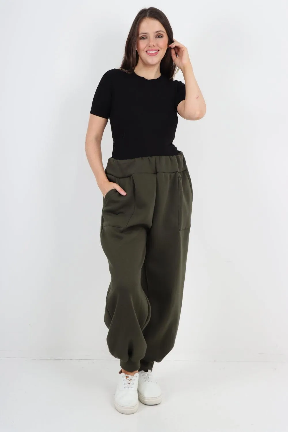 Plus Size  Plain Side Pockets  Sweat Pants