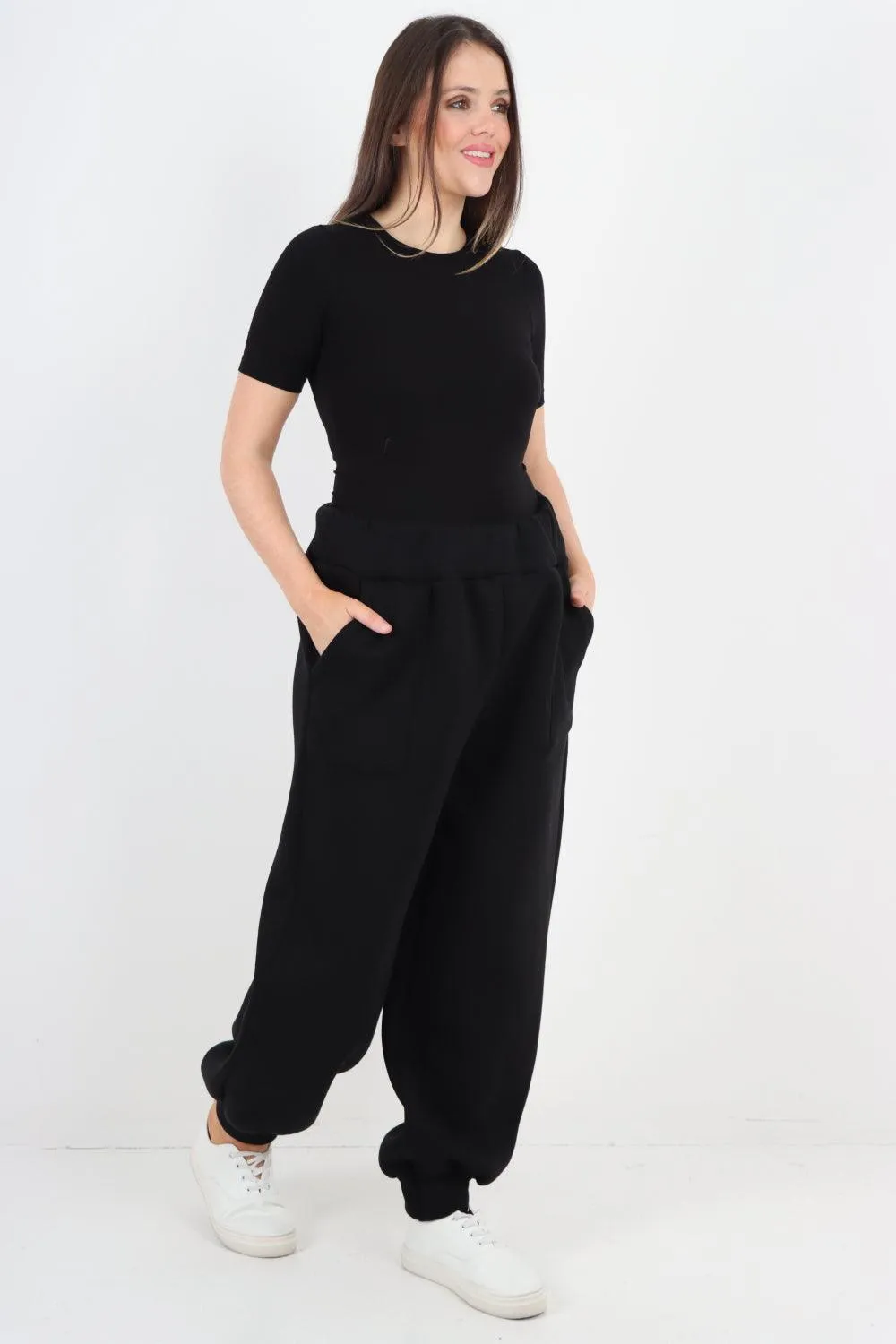 Plus Size  Plain Side Pockets  Sweat Pants