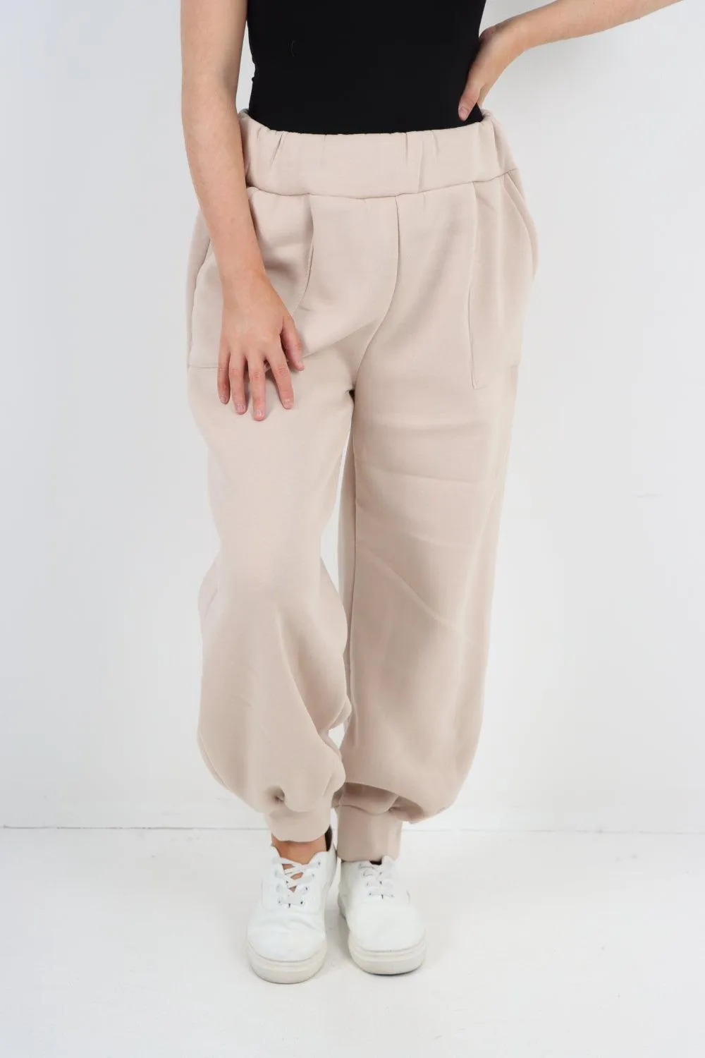 Plus Size  Plain Side Pockets  Sweat Pants