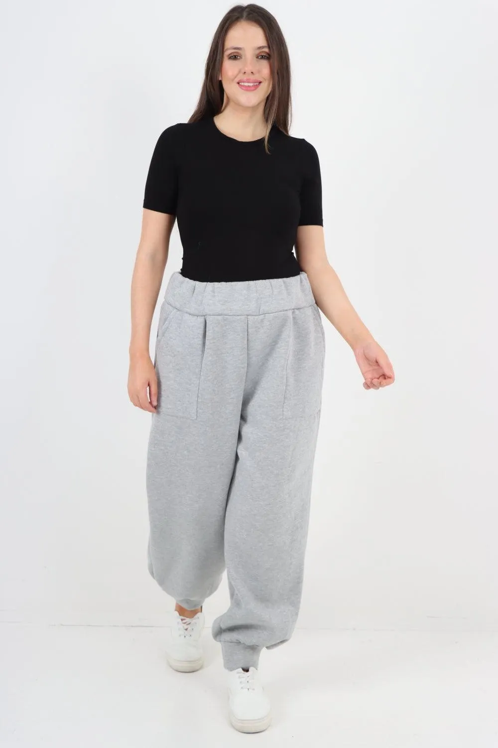 Plus Size  Plain Side Pockets  Sweat Pants