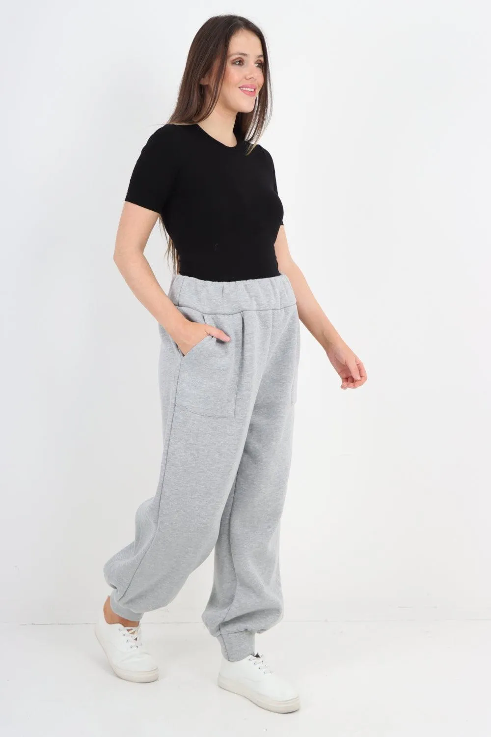 Plus Size  Plain Side Pockets  Sweat Pants