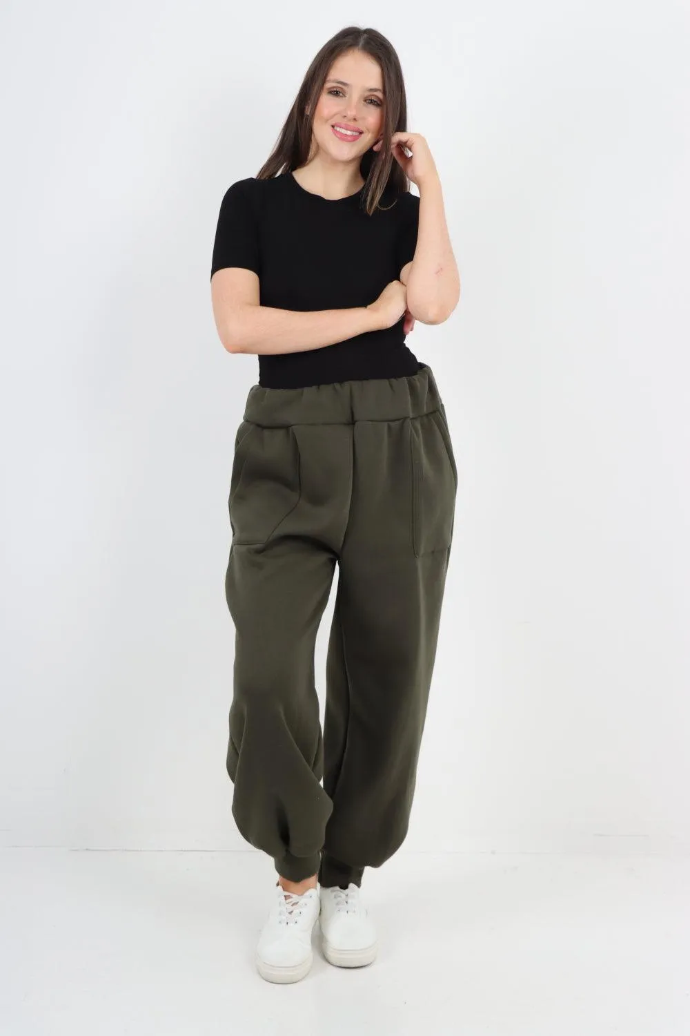 Plus Size  Plain Side Pockets  Sweat Pants