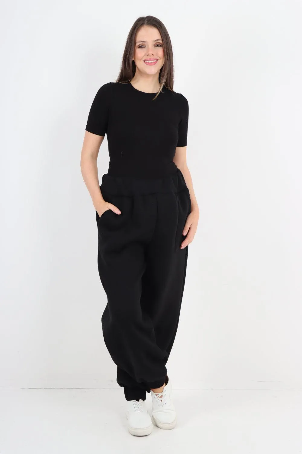 Plus Size  Plain Side Pockets  Sweat Pants