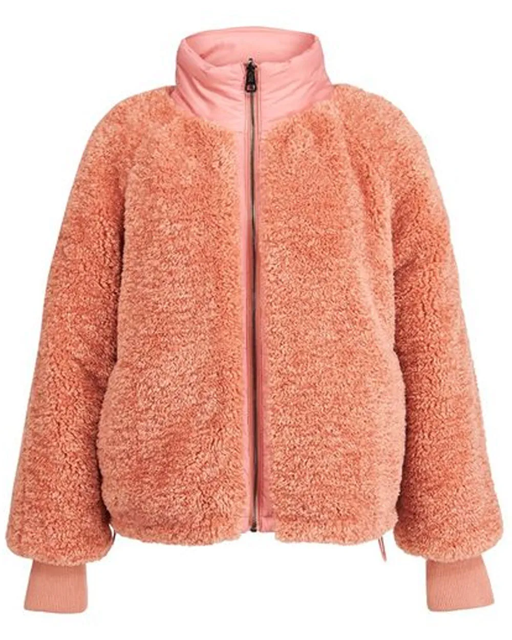 Powder Pink Abrasion Faux Fur Reversible Puffer Jacket