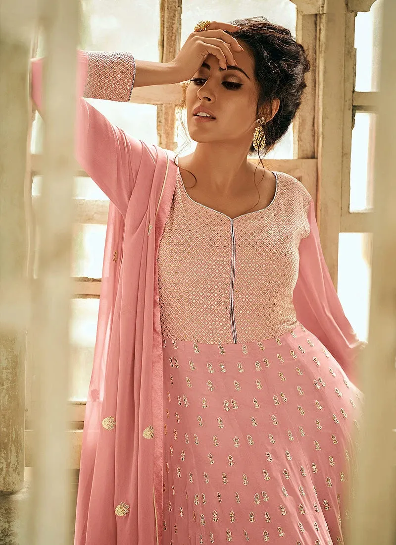 Pretty Pink Georgette Chikankari Embroidered Anarkali