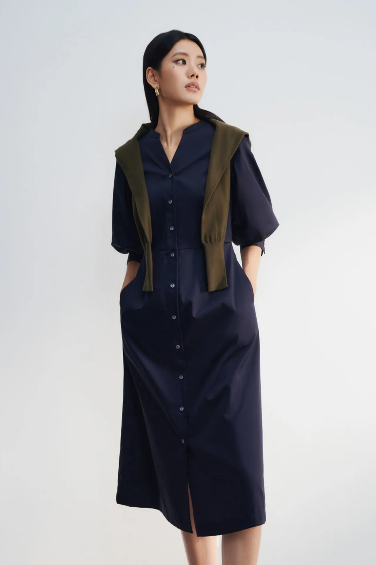 Puff Sleeve Shirt Dress