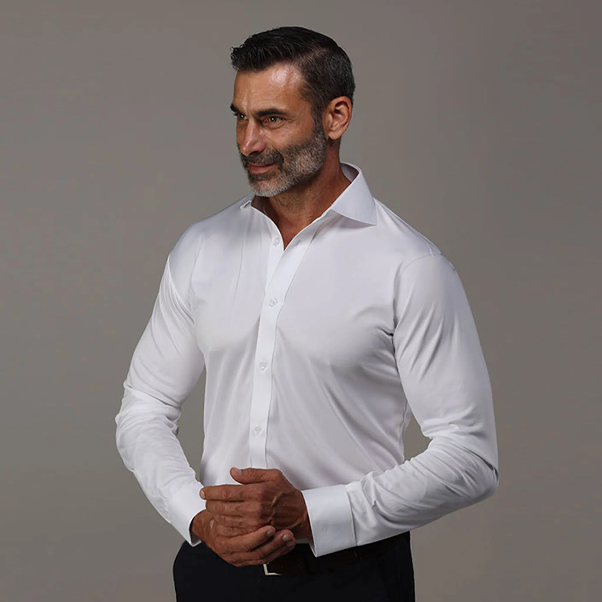 Quattro Flex Dress Shirt with Cutaway Collar White