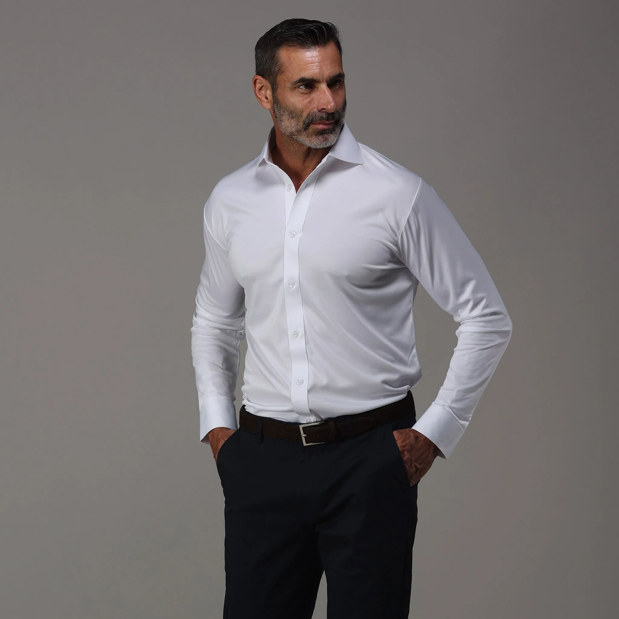 Quattro Flex Dress Shirt with Cutaway Collar White