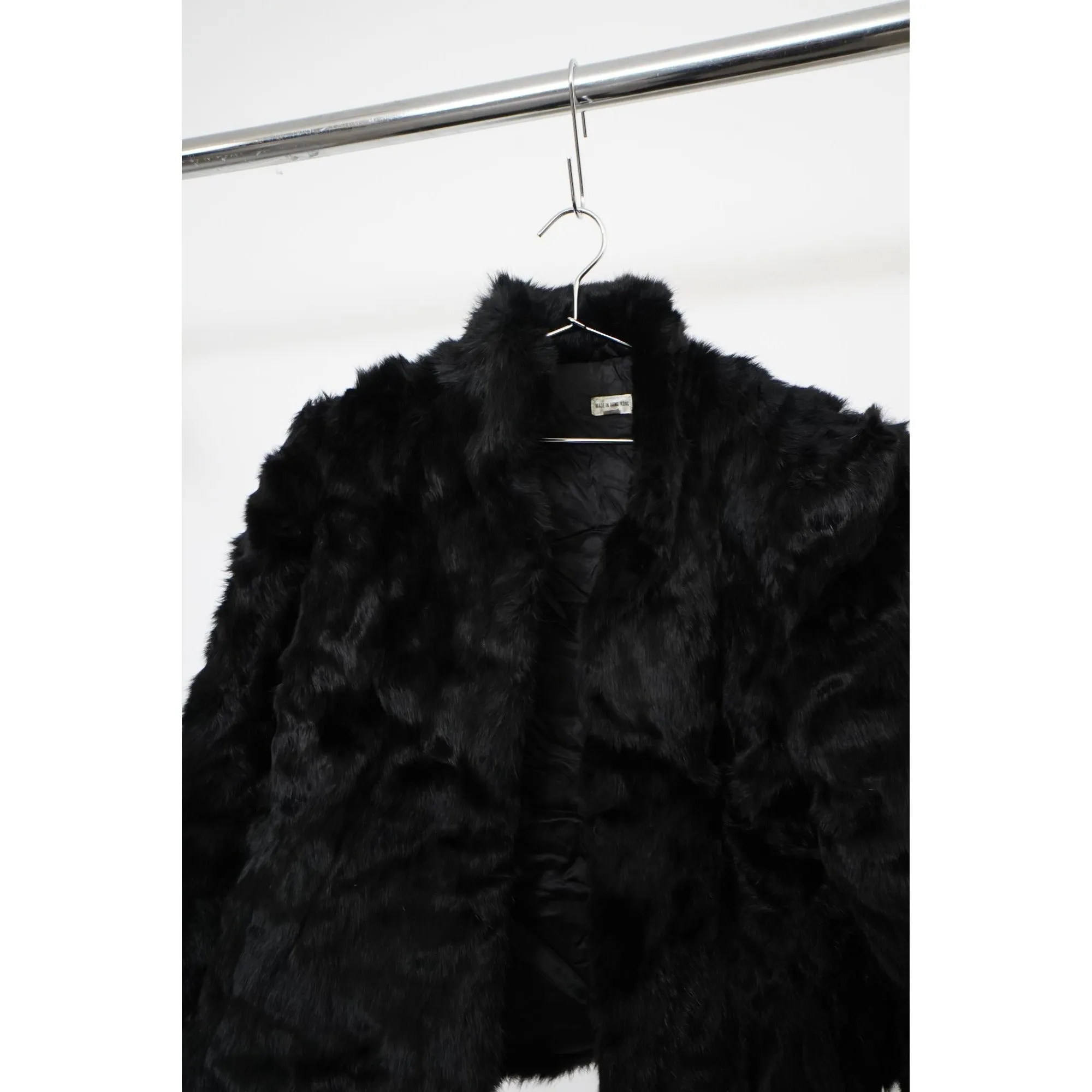 "Retail" Vintage Made in Hong Kong Black Winter Fur Coat Size Large Women's