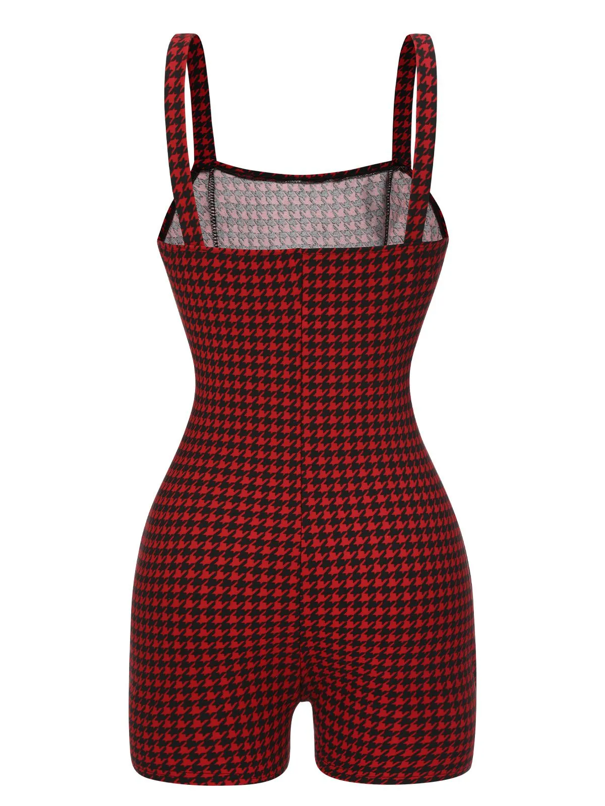 Red 1950s Spaghetti Strap Button Plaids Romper