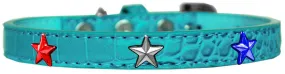 Red, White And Blue Star Widget Croc Dog Collar Turquoise Size 20