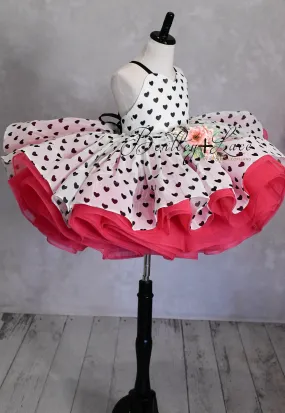 Retired rental euc"Sweetest Ballerina" black/white with pink tulle -  Petal Length Dress - ( 5 Year - Petite 6 Year)