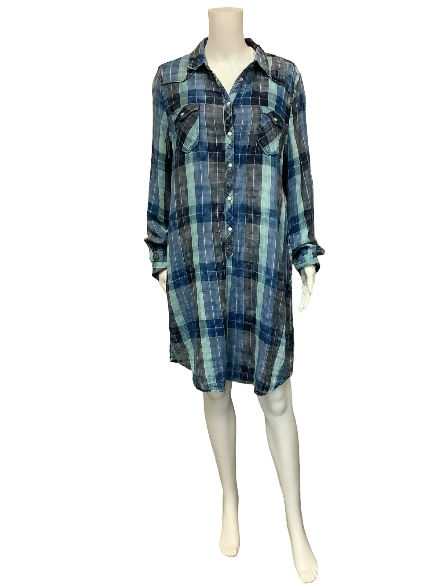 Ryan Michael Plaid Print Long Sleeve Shirt Dress  Size: XL